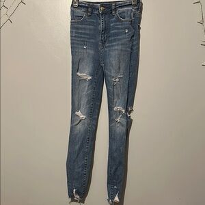 American Eagle Distressed Denim highest rise jegging super stretch size 0